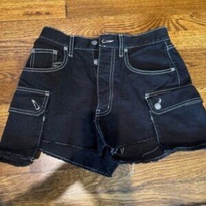 Black denim cargo shorts